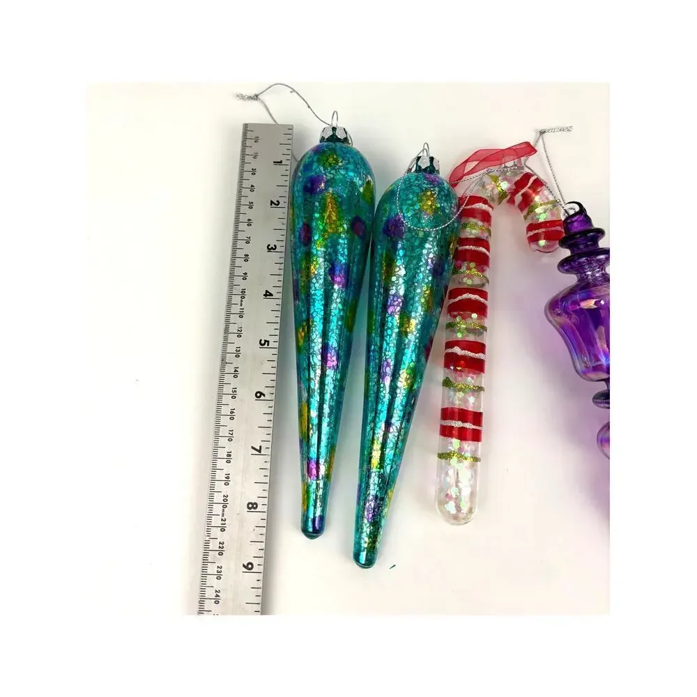 Lot‎ of 5 Holiday Ornaments Christmas Candy Cane Glass Bundle Speckled